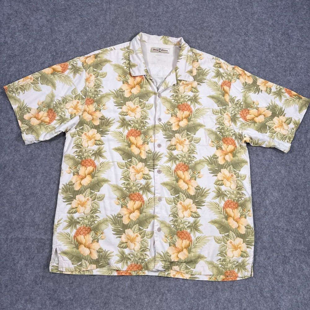Tommy Bahama Tropical Hawaiian Short Sleeve Silk Button Down Shirt Men's Size XL